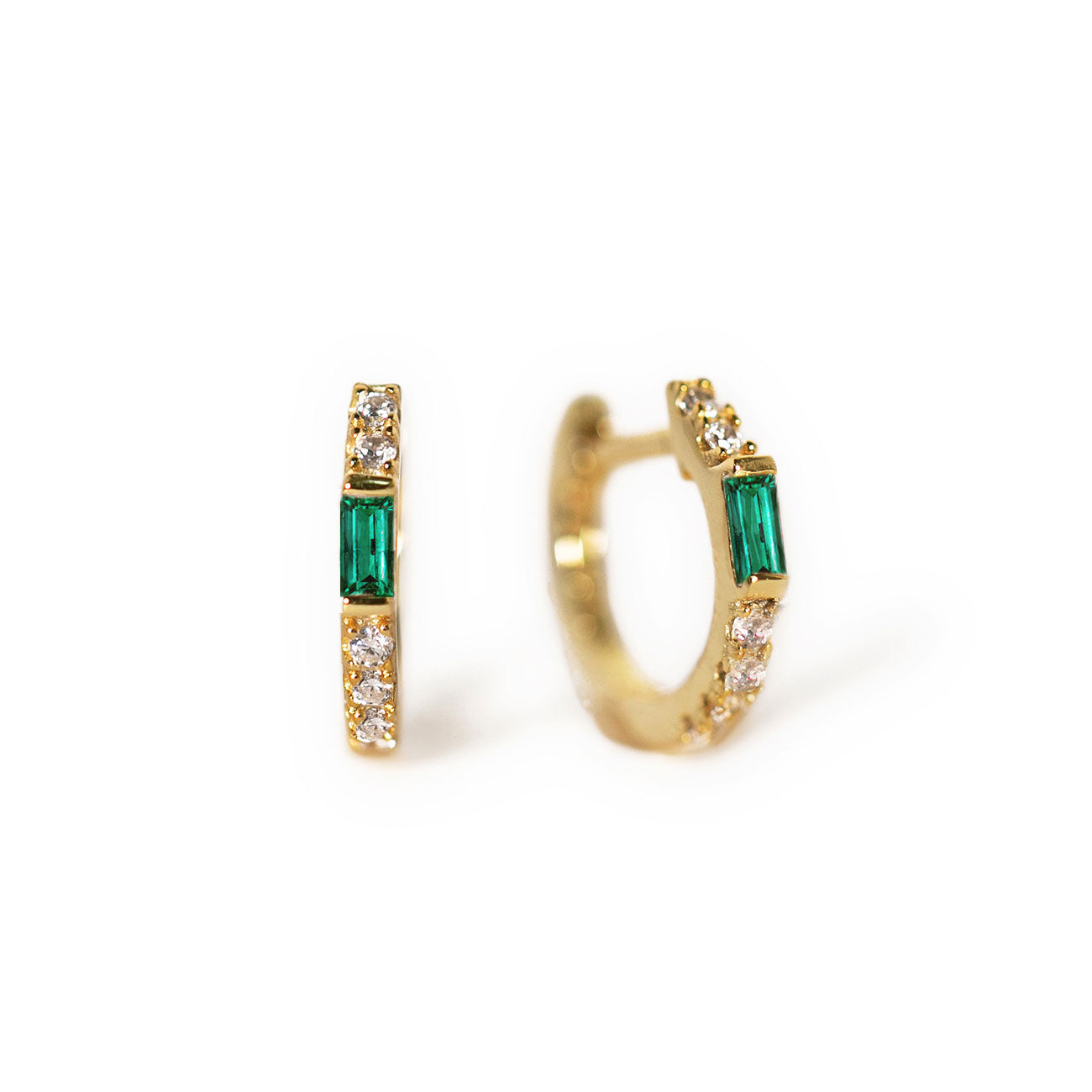 Gemstone Baguette Huggie Earrings