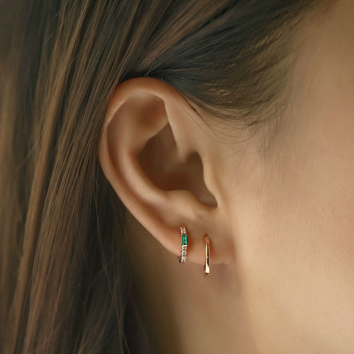 Gemstone Baguette Huggie Earrings