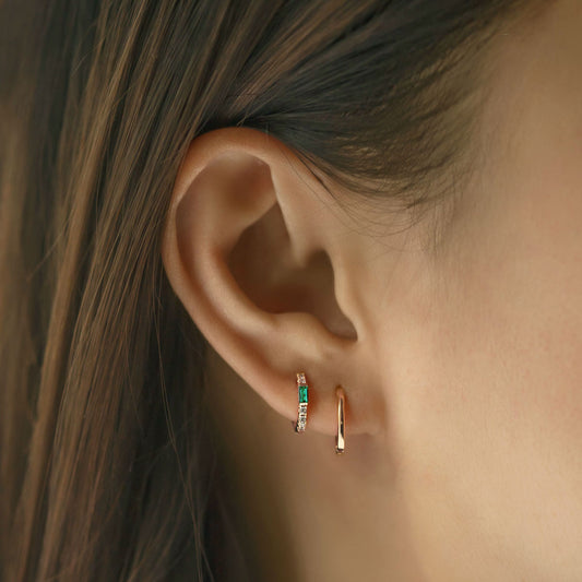 Gemstone Baguette Huggie Earrings