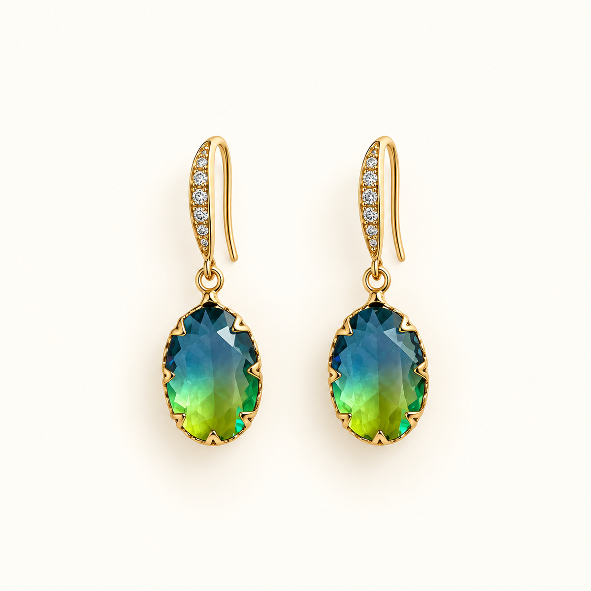 Women’s Ombre Drop Earrings with Drop-Shaped Pendant and Stone-Set Hoop