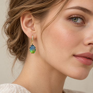Women’s Ombre Drop Earrings with Drop-Shaped Pendant and Stone-Set Hoop