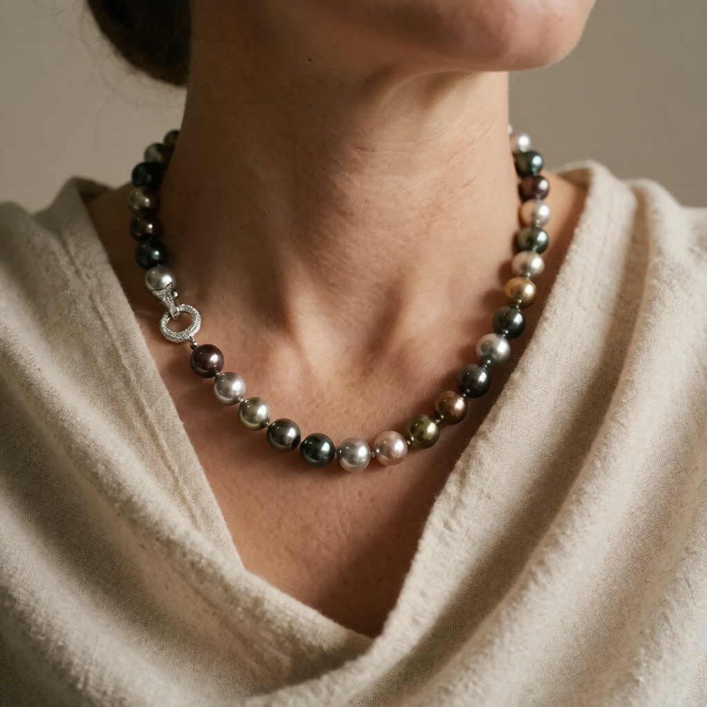 Women's Pearl Necklace with Continuous Single Strand Structure