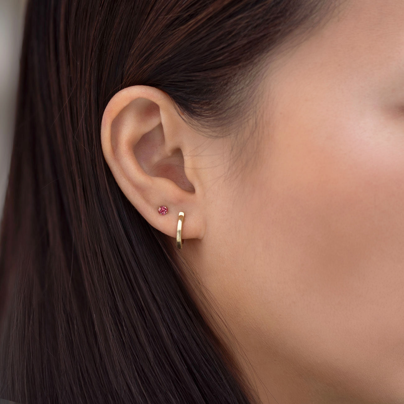 Tiny Stud Earrings with Birthstone (Ruby)