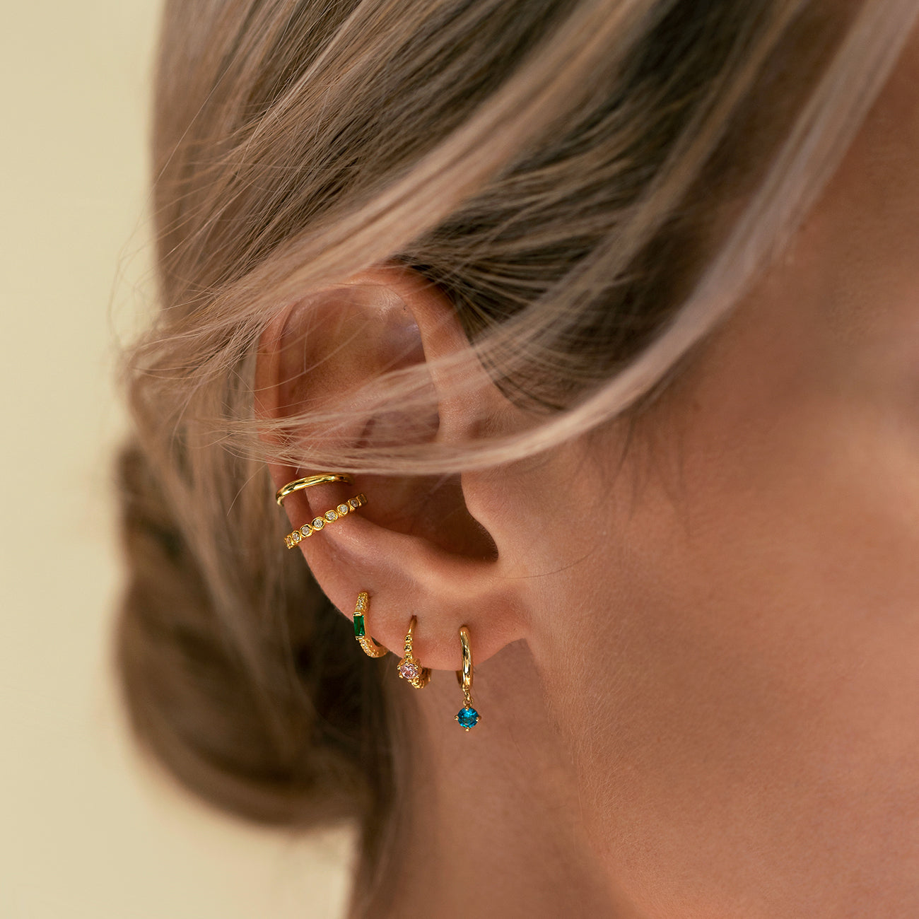 Gemstone Baguette Huggie Earrings