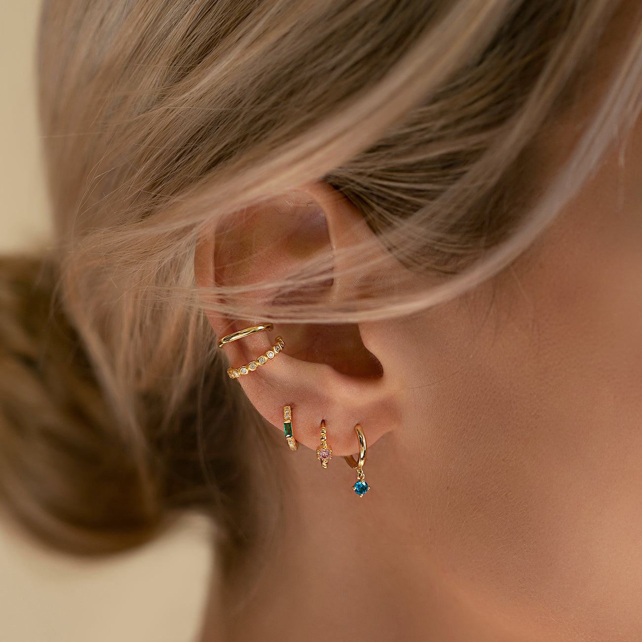 Gemstone Baguette Huggie Earrings