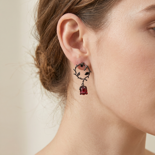 Rosalya – Earrings Red Rose & Dark Blackberry