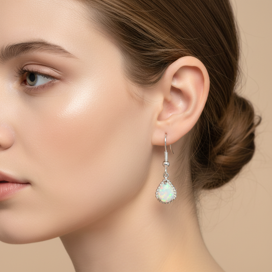 Emeline – Hanging Earrings made of Silver & White Fire Opal