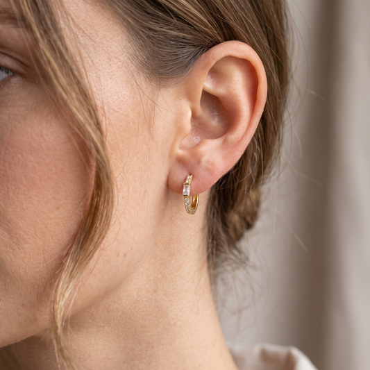 Baguette Earrings with White Crystals