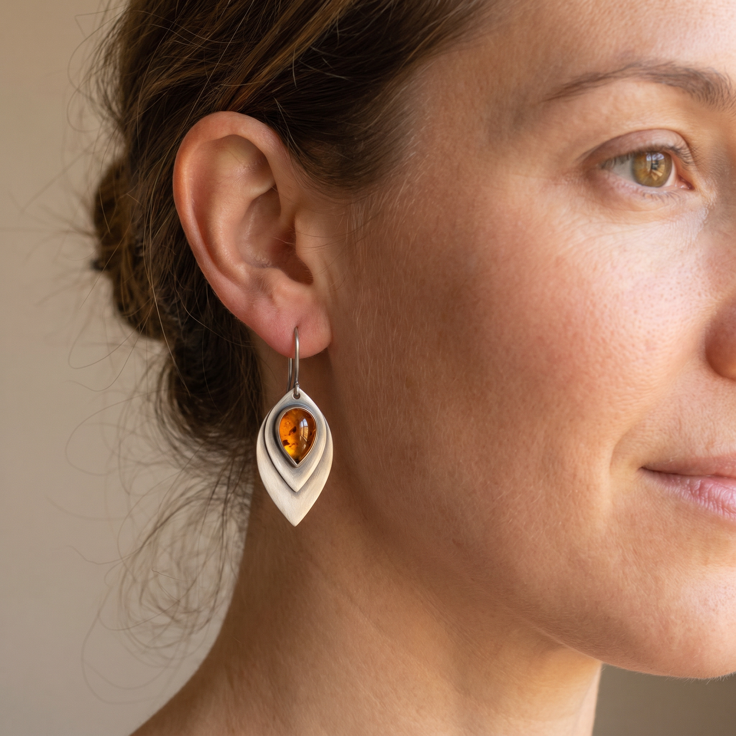 Inès – Vintage Earrings with Orange Stone and Sterling Silver