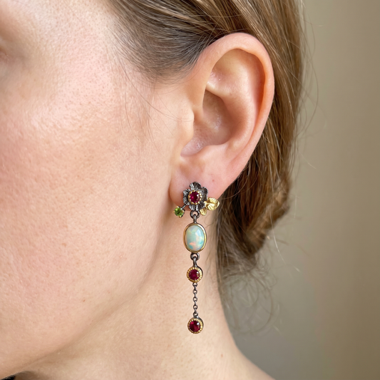 Yara – Boho earrings with opal and red zirconia