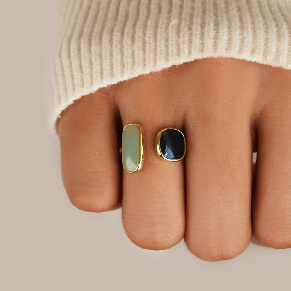 Women's Adjustable Wrap Ring with Interwoven Bands and Two Stones