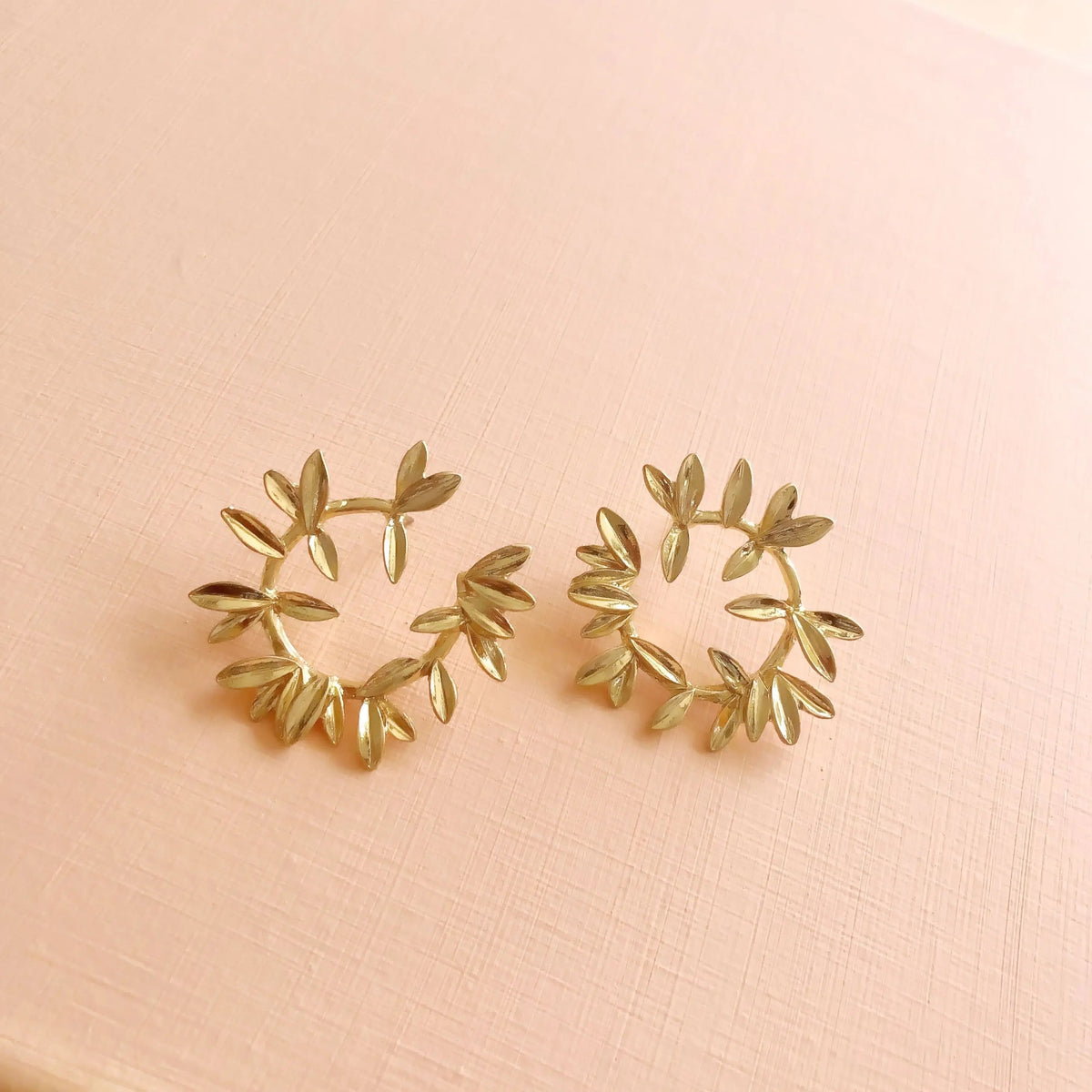 Women’s Leaf Hoop Earrings with Open Wreath Design and Structured Surface