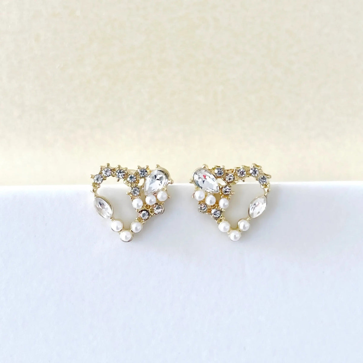 Heart Ear Studs for Women’s with Pearl Accents and Floral Wreath Design