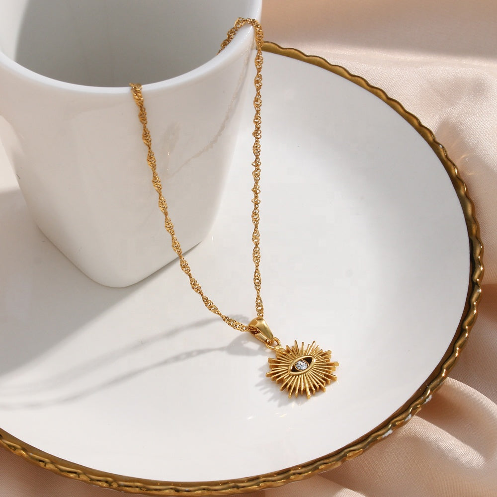 Women's Pendant Necklace with Eye Motif and Sunray Design