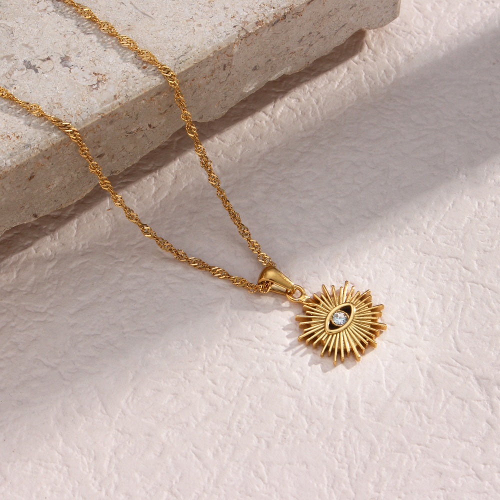 Women's Pendant Necklace with Eye Motif and Sunray Design