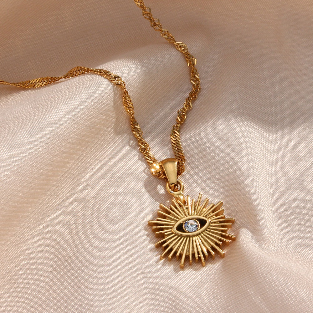 Women's Pendant Necklace with Eye Motif and Sunray Design