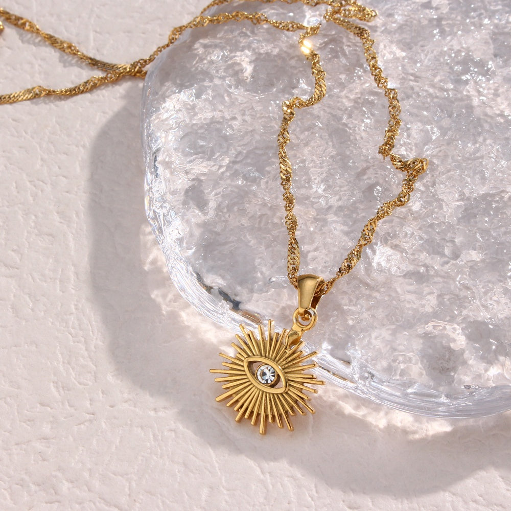 Women's Pendant Necklace with Eye Motif and Sunray Design