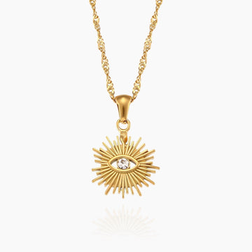 Women's Pendant Necklace with Eye Motif and Sunray Design