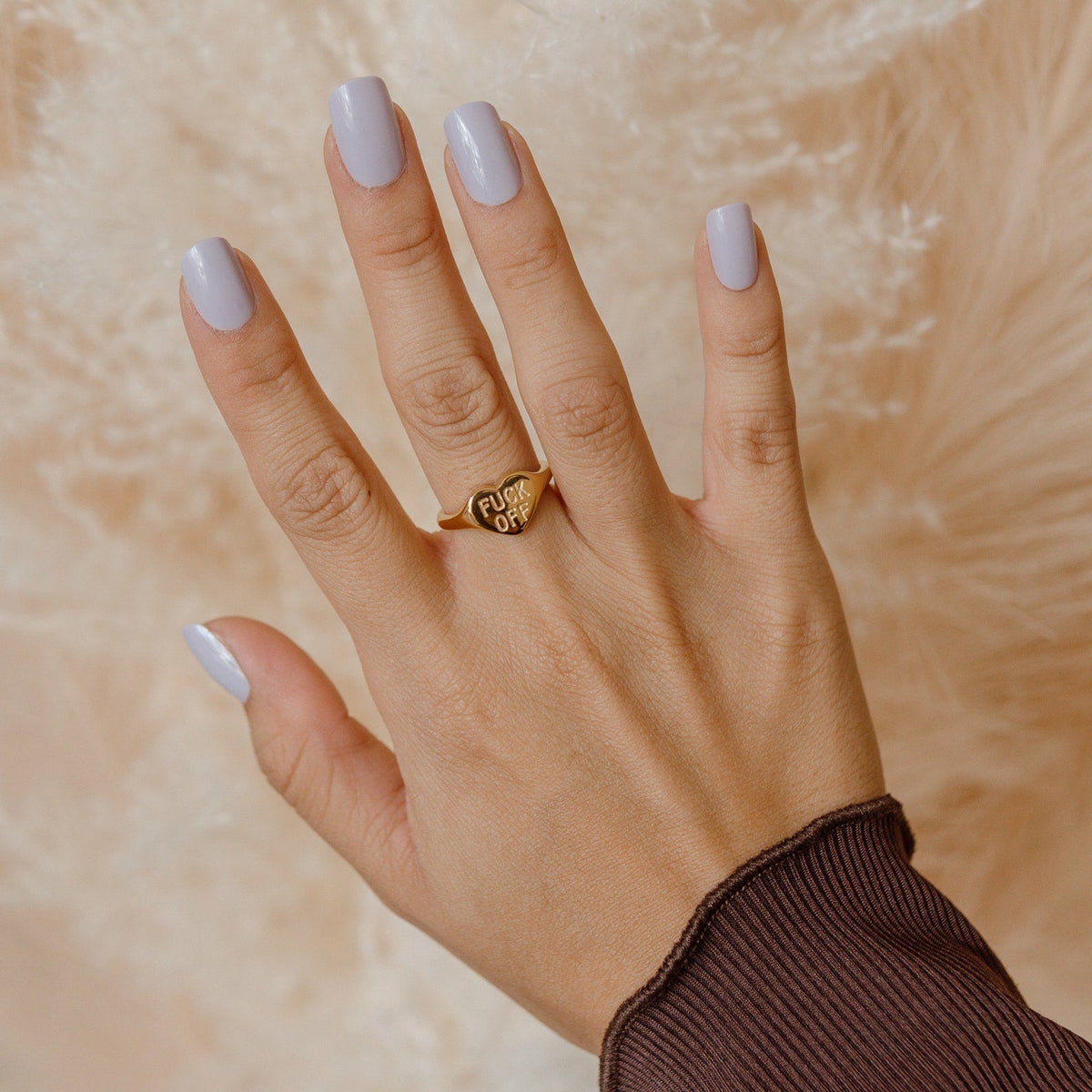 Women’s Heart Signet Ring with "FUCK OFF" Engraving