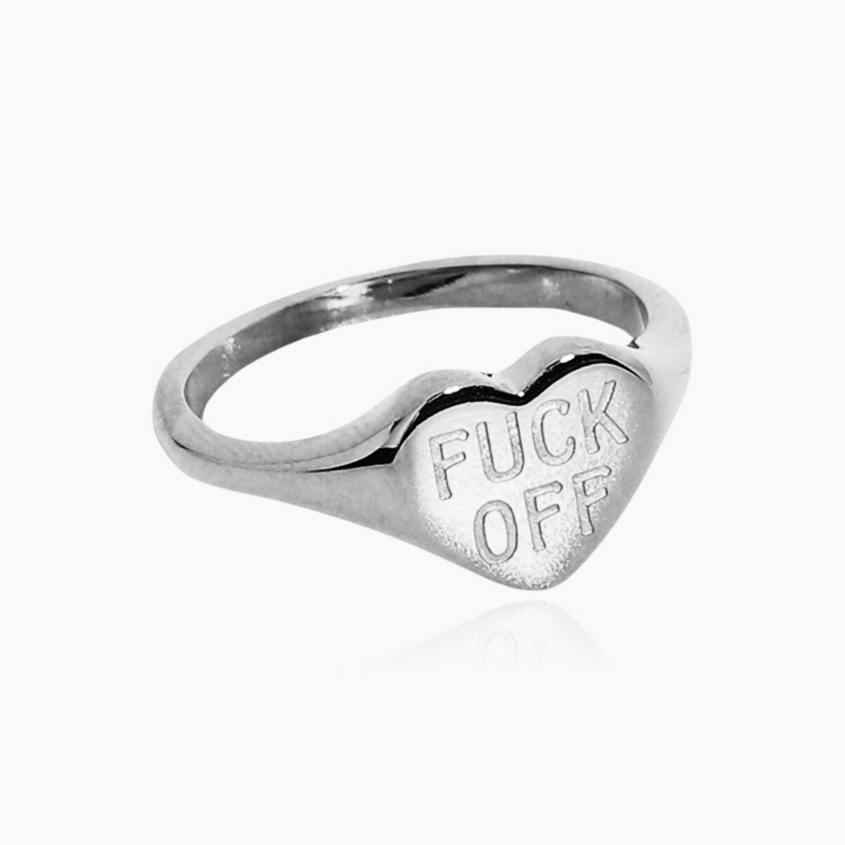 Women’s Heart Signet Ring with "FUCK OFF" Engraving