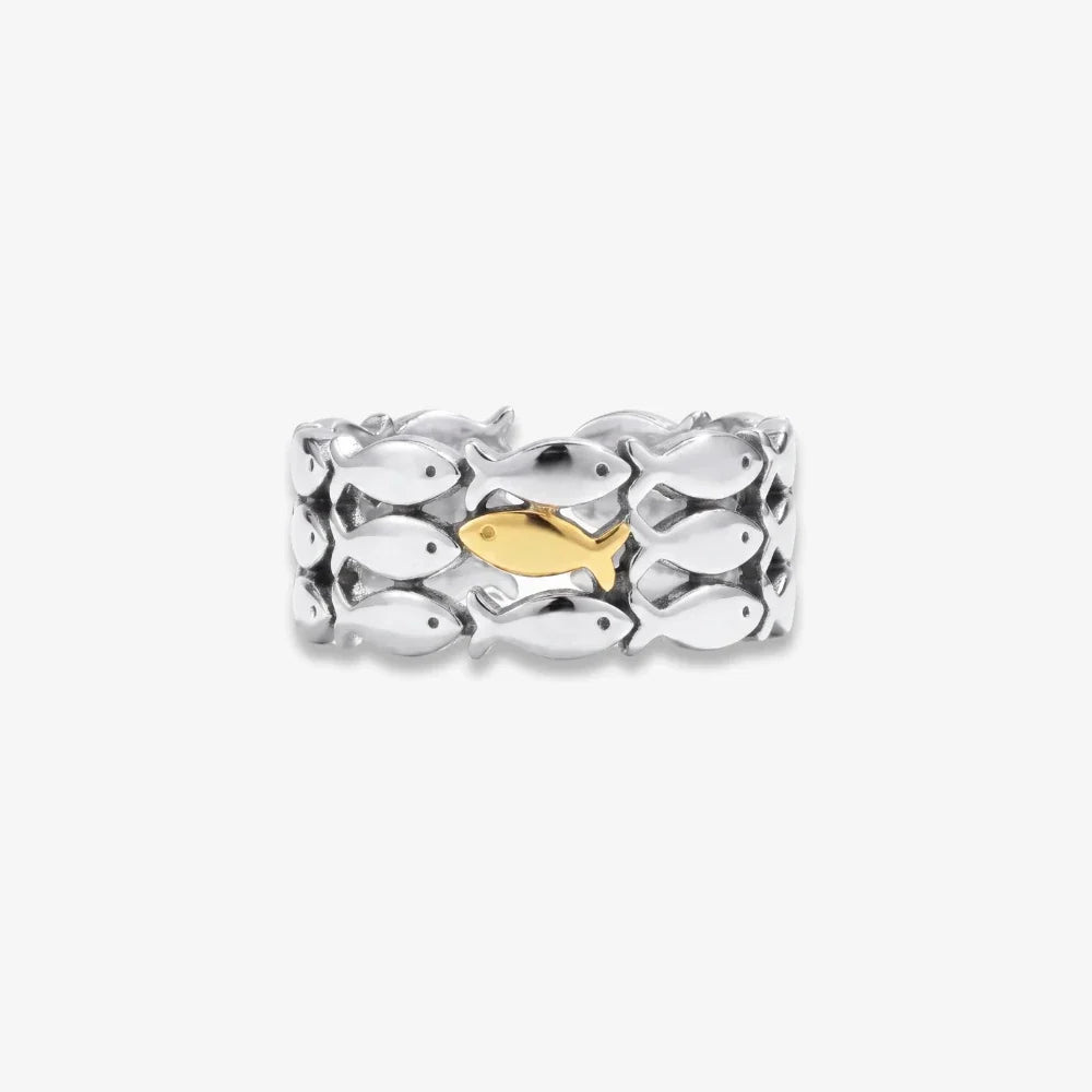 Women’s Wide Ring with Fish Motif and Heart Detail