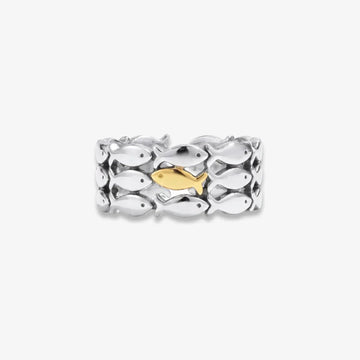 Women’s Wide Ring with Fish Motif and Heart Detail
