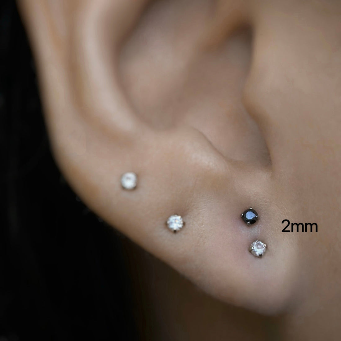 2mm Threadless Earrings with Flat Back