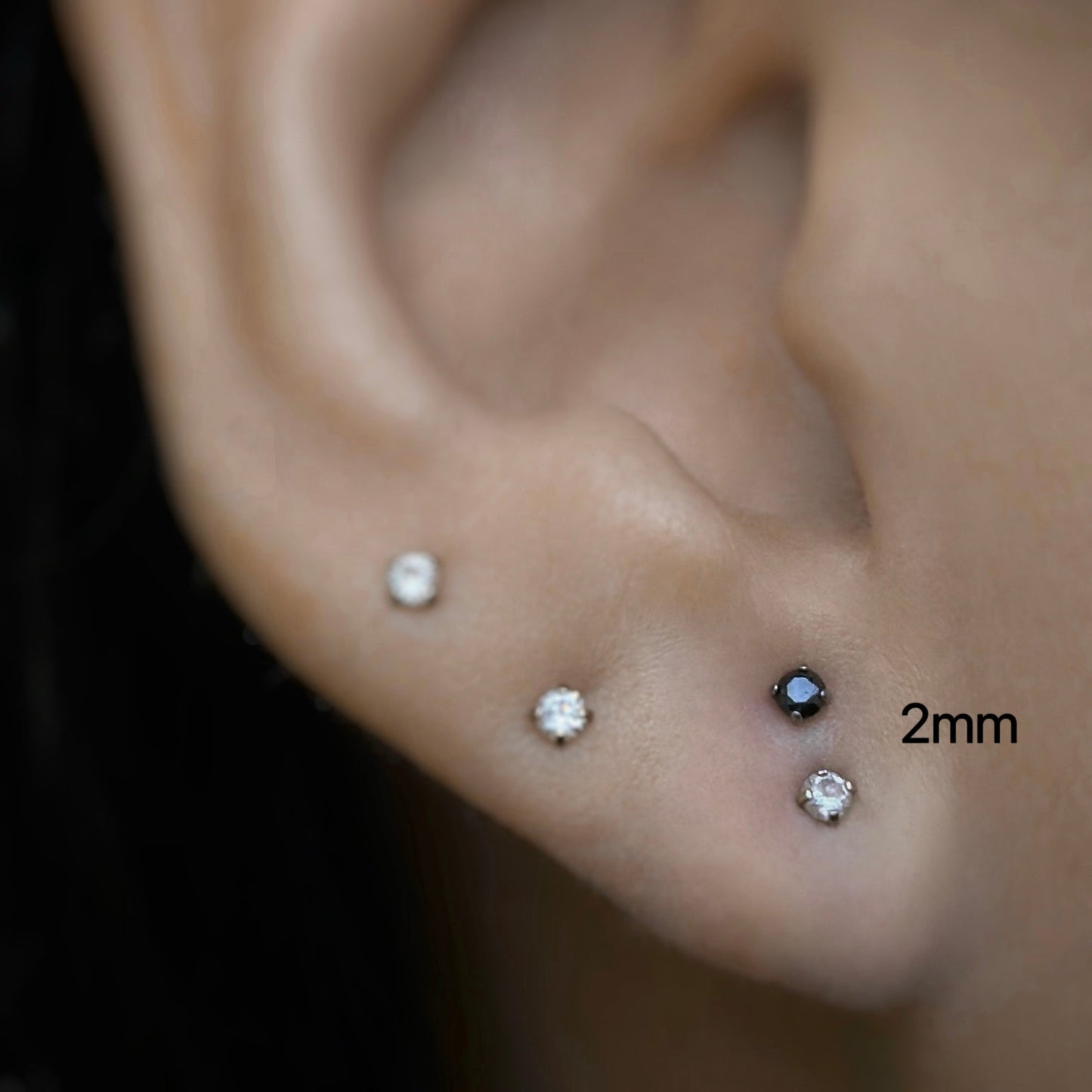 2mm CZ earrings without threads with flat back
