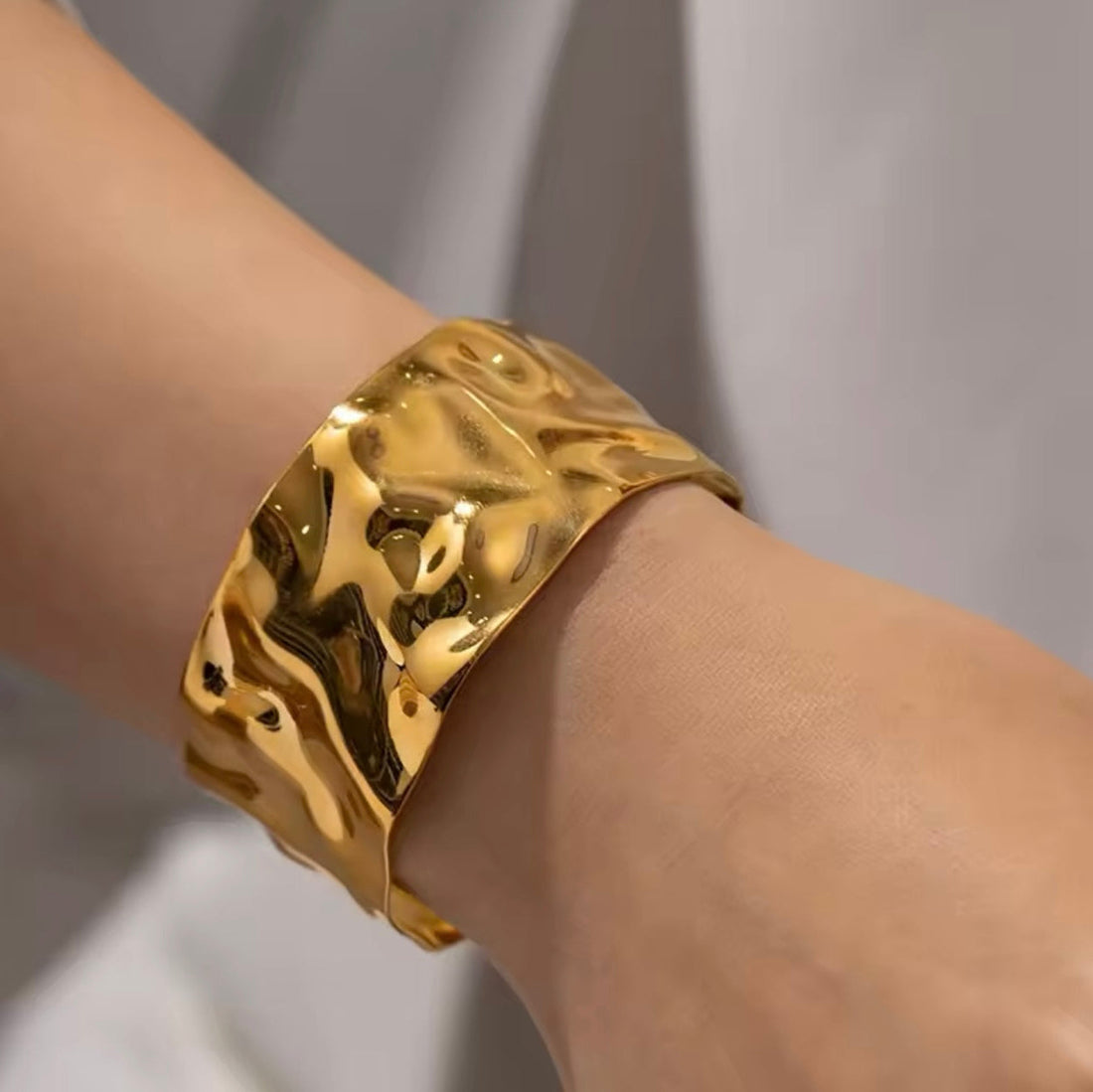 Women’s Wide Open Bracelet with Hammered Sculptural Surface