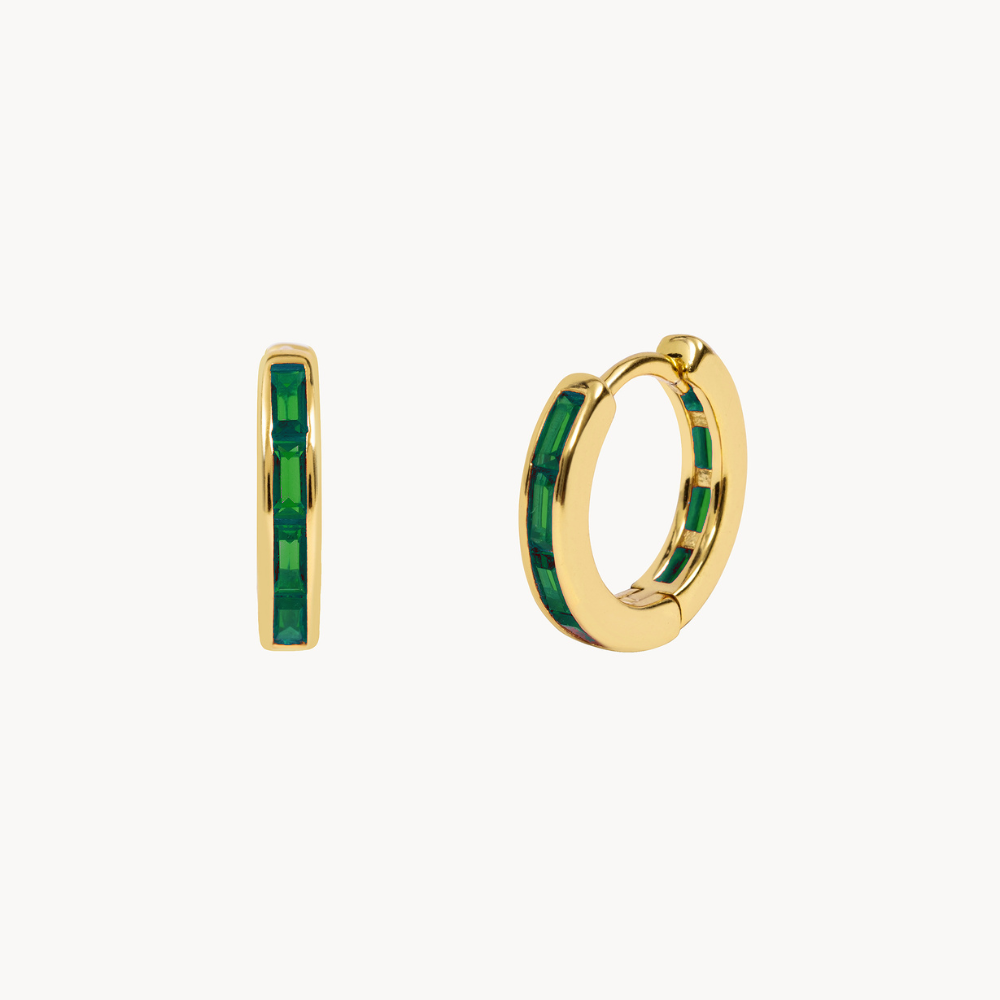Women’s Hoop Earrings with Baguette-Shaped Stone Accents and Slim Design