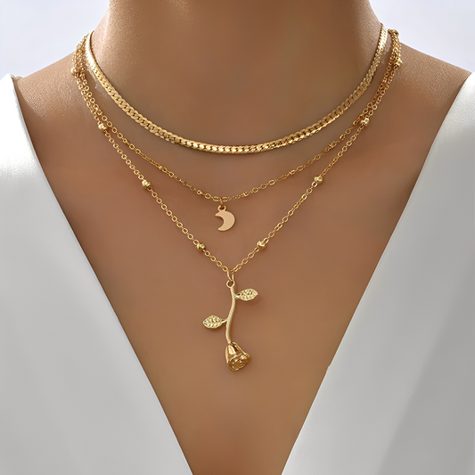 Sylvia – Pendant necklace pink & moon in gold