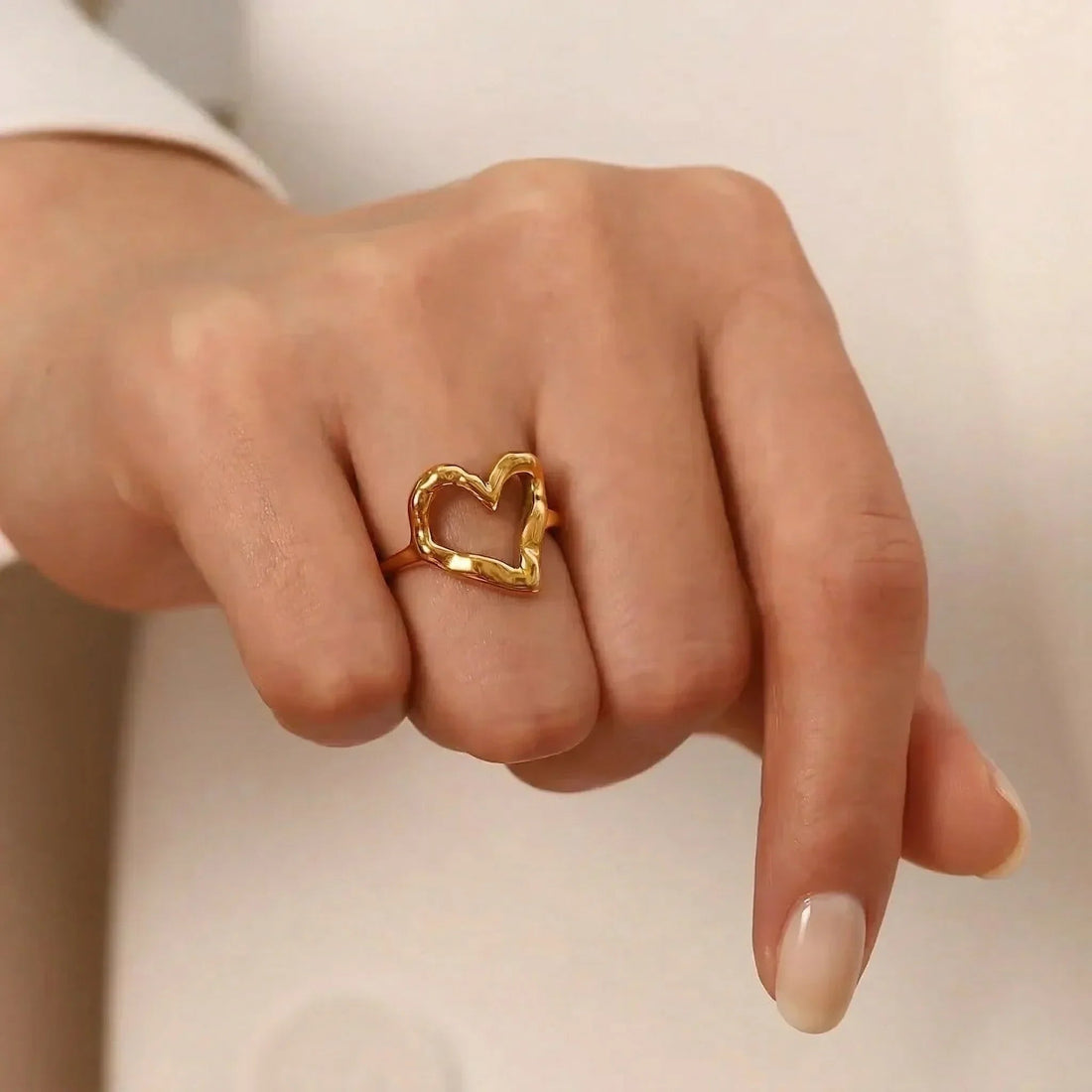 Women's Ring with Open Heart Motif and Curved Band