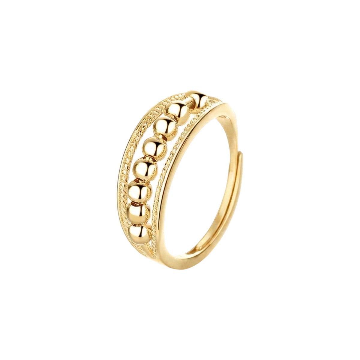 Women's Ring with Moving Round Elements and Stone-Set Edges