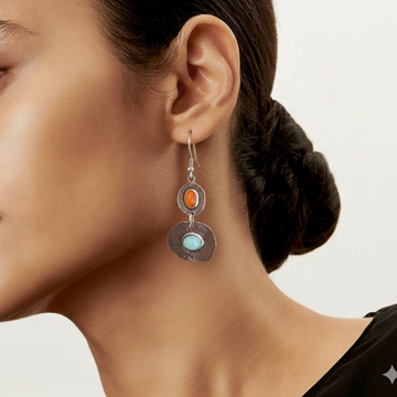 Women’s Drop Earrings with Organic Round Shapes and Oval Stone Accents