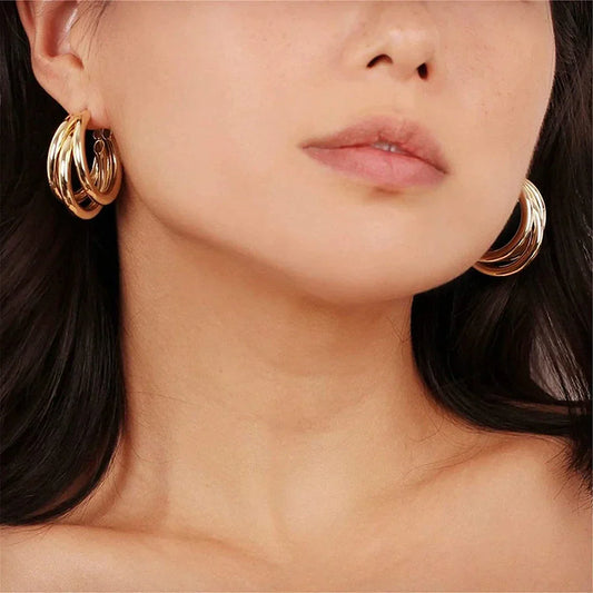 Triple Ring Earring - 3 Gold Ring Earrings