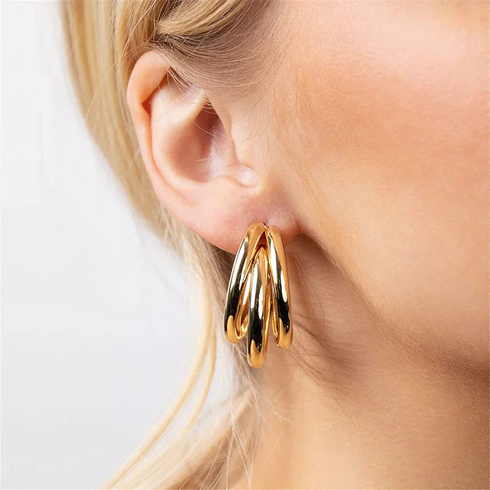 Triple Ring Earring - 3 Gold Ring Earrings