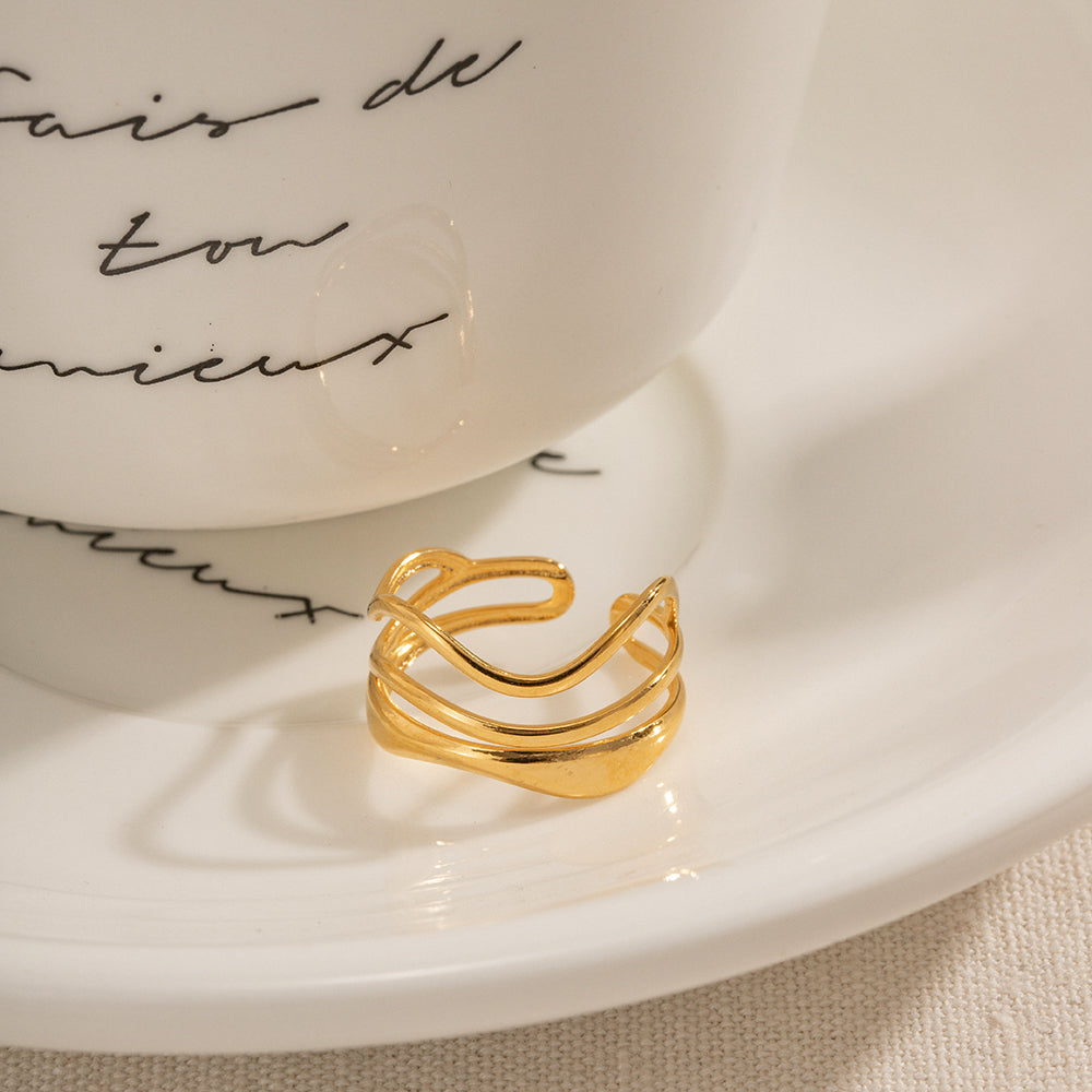 Women’s Adjustable Open Ring with Multi-Row Wave Design