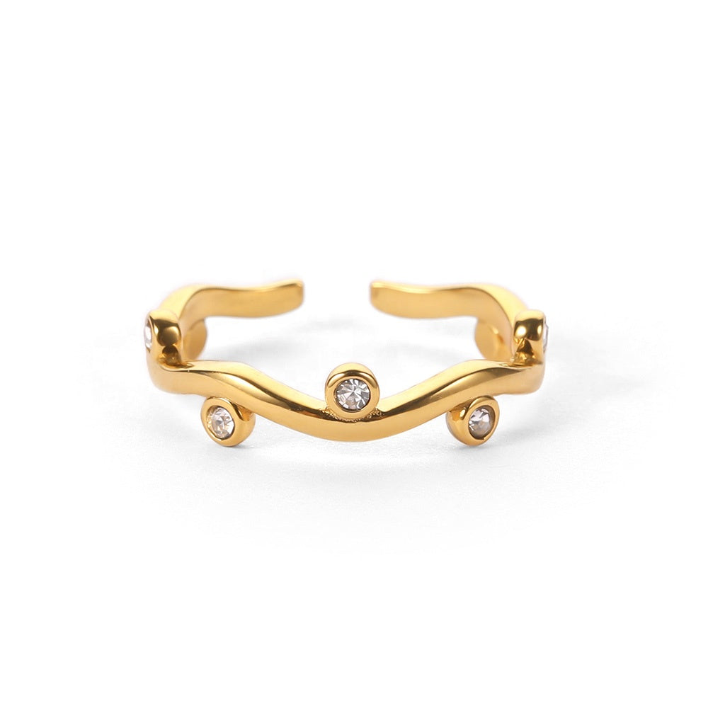 Willow – Leaf Gold Ring with Zirconia Adjustable