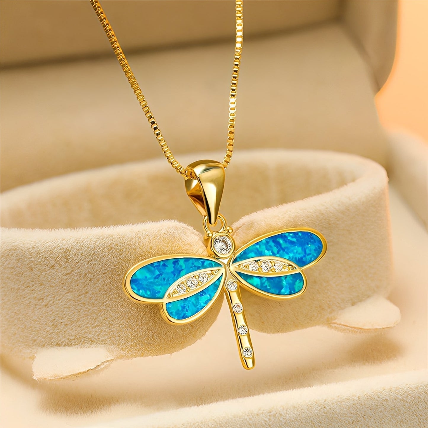 Priya – Dragonfly Necklace Gold with Opal
