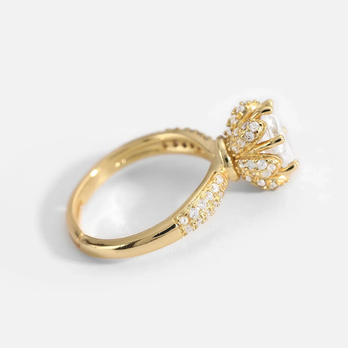 Women’s Solitaire Ring with Round Center Stone and Pave Set Band