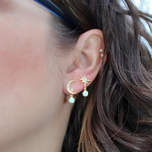 Astra – Golden Earrings Moon & Star in Opal