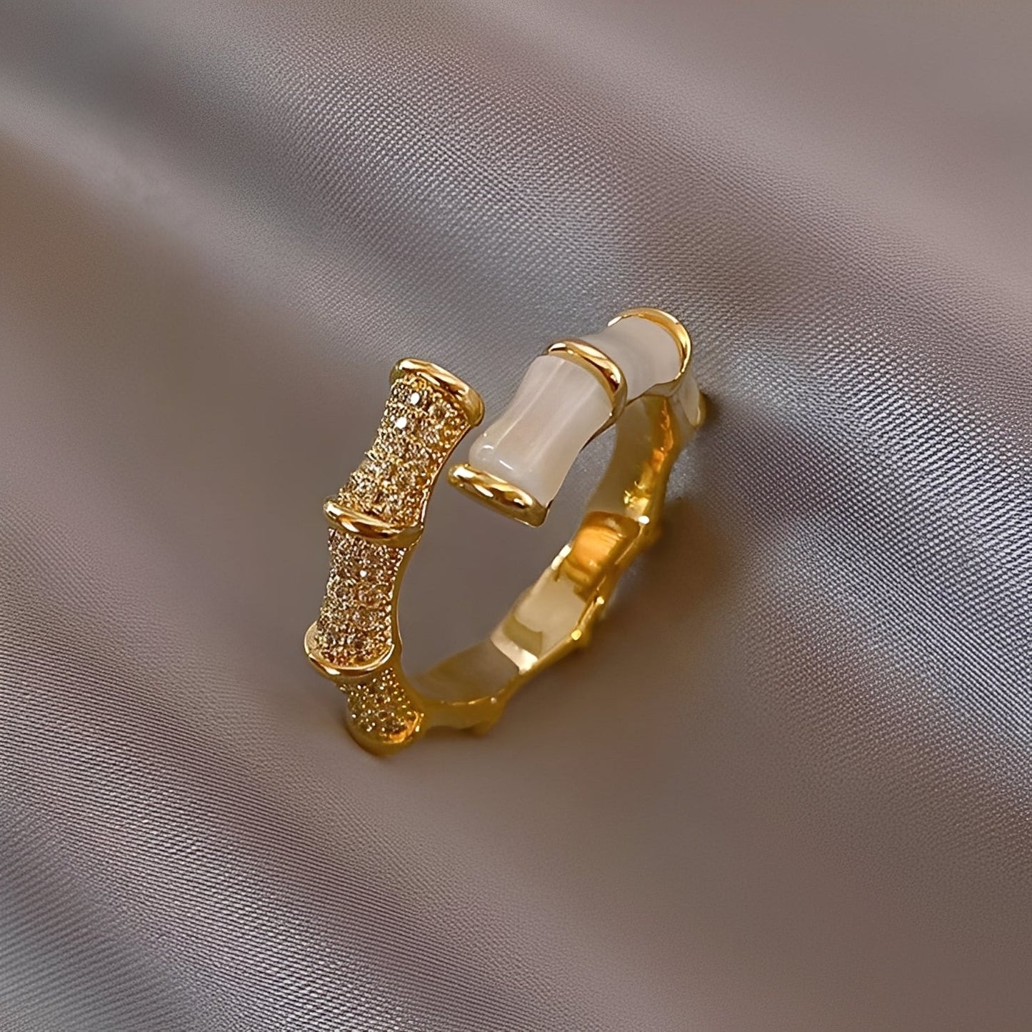 Lysiane – Adjustable Ring in Bamboo Design in Gold