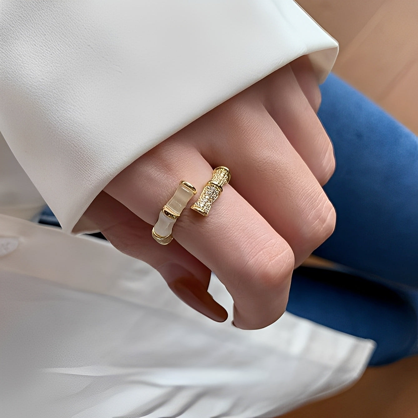 Lysiane – Adjustable Ring in Bamboo Design in Gold