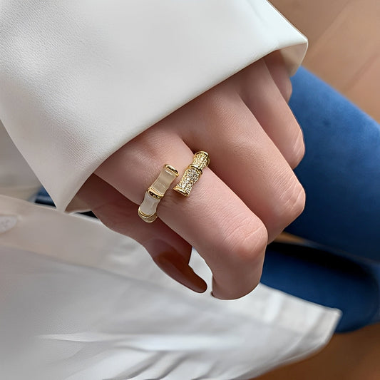 Lysiane – Adjustable Ring in Bamboo Design in Gold