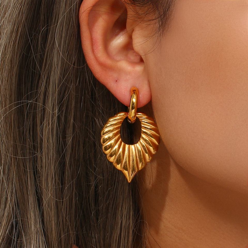 Women's Drop Earrings with Leaf Inspired Drop Shape and Open Oval