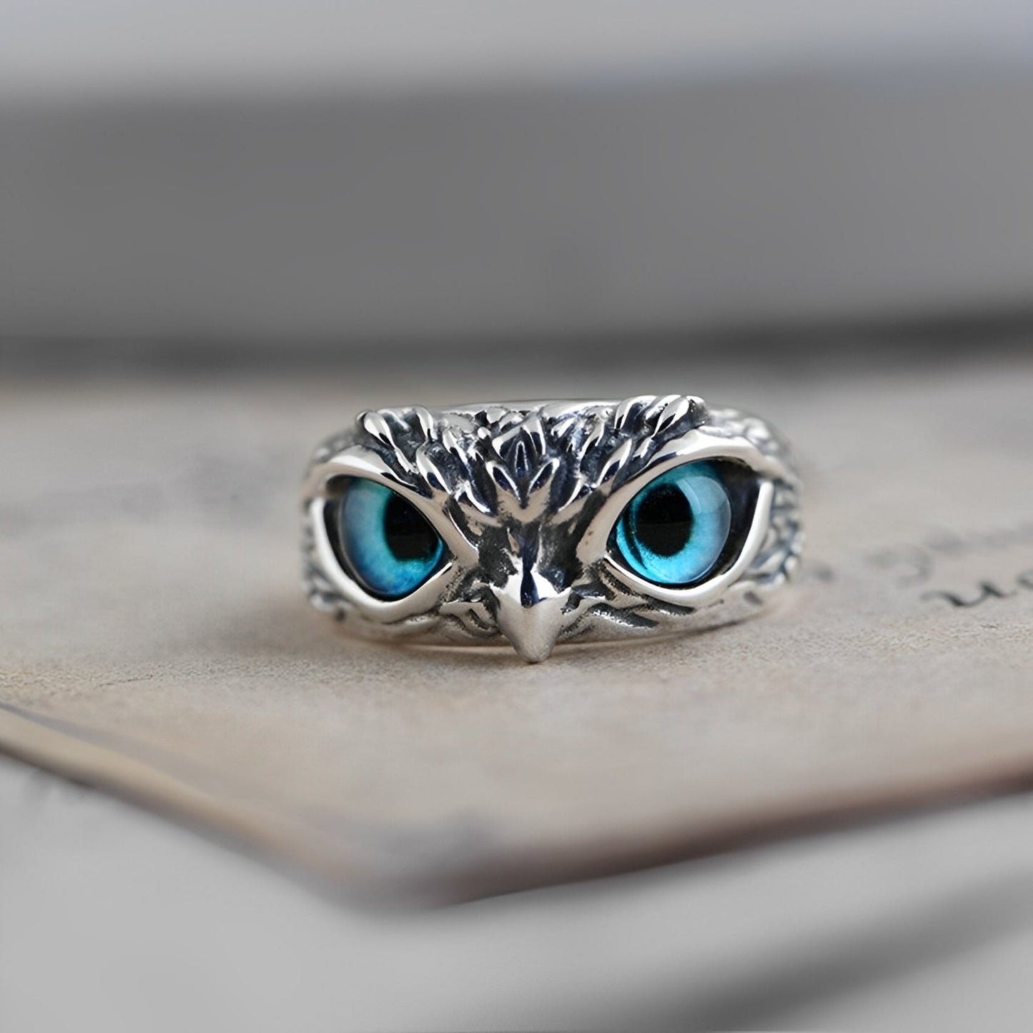 Brianna – Adjustable Lucky Ring with Owl in Silver and Opal