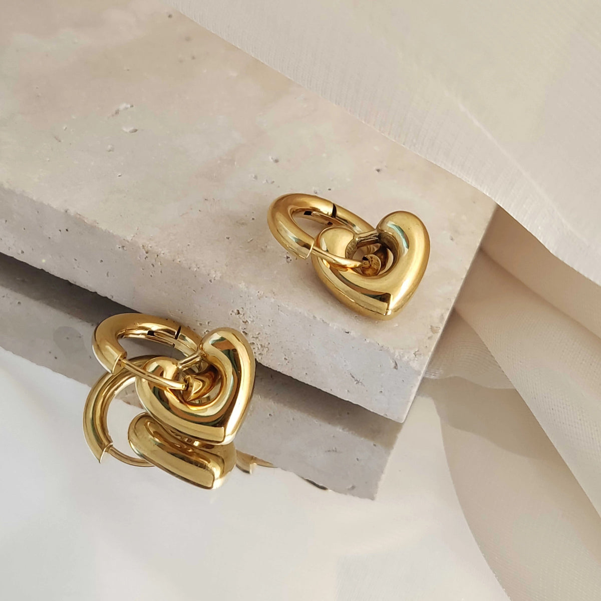 Women’s Huggie Earrings with Removable Heart Charms and Convertible Design