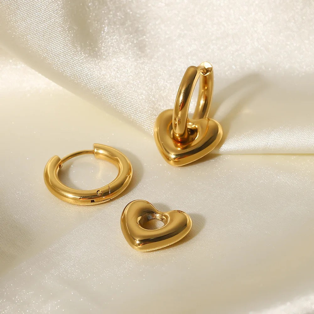 Women’s Huggie Earrings with Removable Heart Charms and Convertible Design