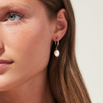 Women’s Pearl Drop Earrings with Small Hoops and Round Pendant