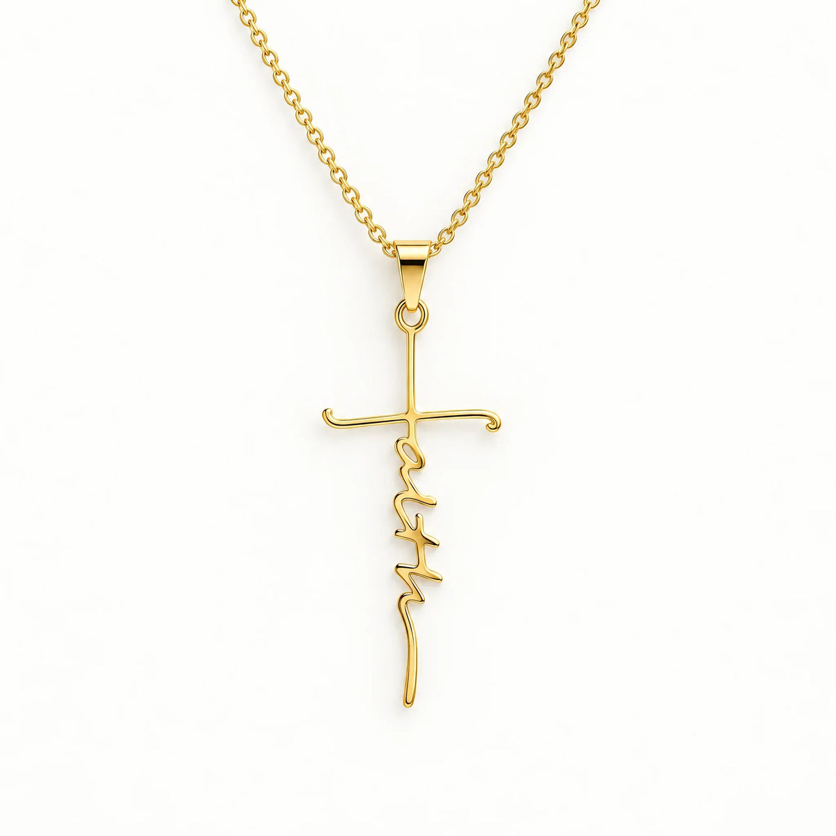 Women’s Cross Necklace with Faith Inscription